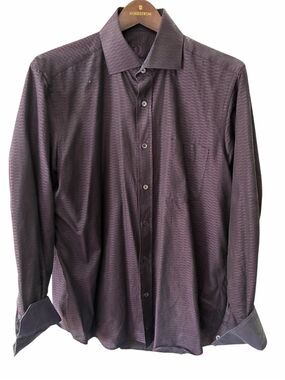 Bugatchi Uomo Button‑Down Shirt – Purple Textured Stripe – Size Medium (Classic
